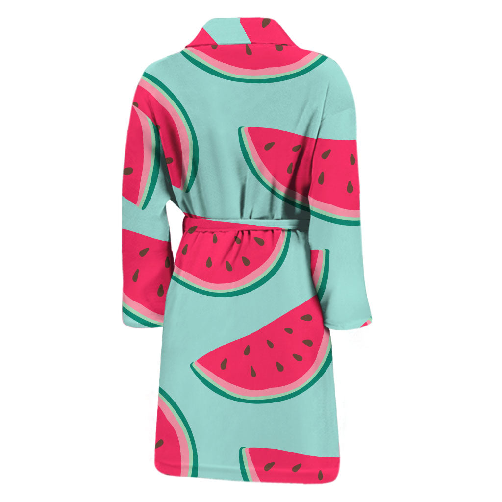 Blue Cute Watermelon Pattern Print Men's Bathrobe