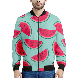 Blue Cute Watermelon Pattern Print Men's Bomber Jacket