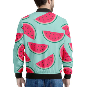 Blue Cute Watermelon Pattern Print Men's Bomber Jacket