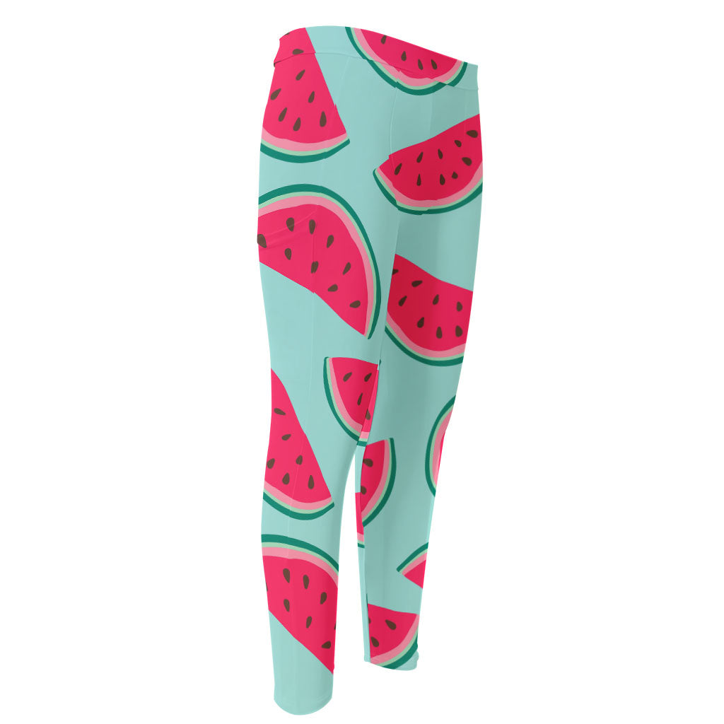 Blue Cute Watermelon Pattern Print Men's Compression Pants