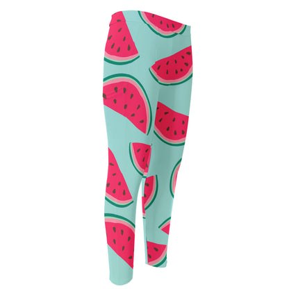 Blue Cute Watermelon Pattern Print Men's Compression Pants