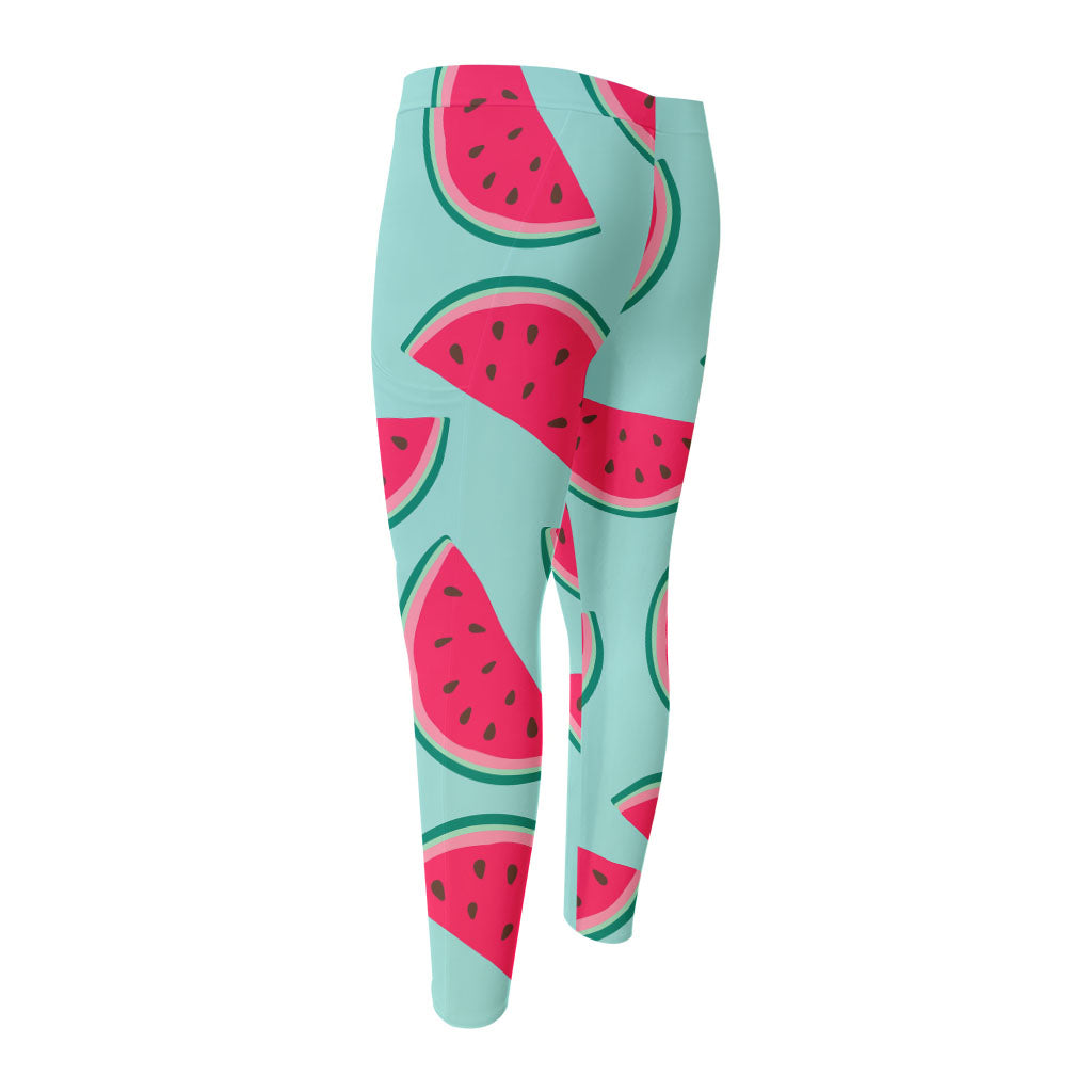 Blue Cute Watermelon Pattern Print Men's Compression Pants