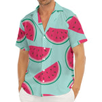 Blue Cute Watermelon Pattern Print Men's Deep V-Neck Shirt