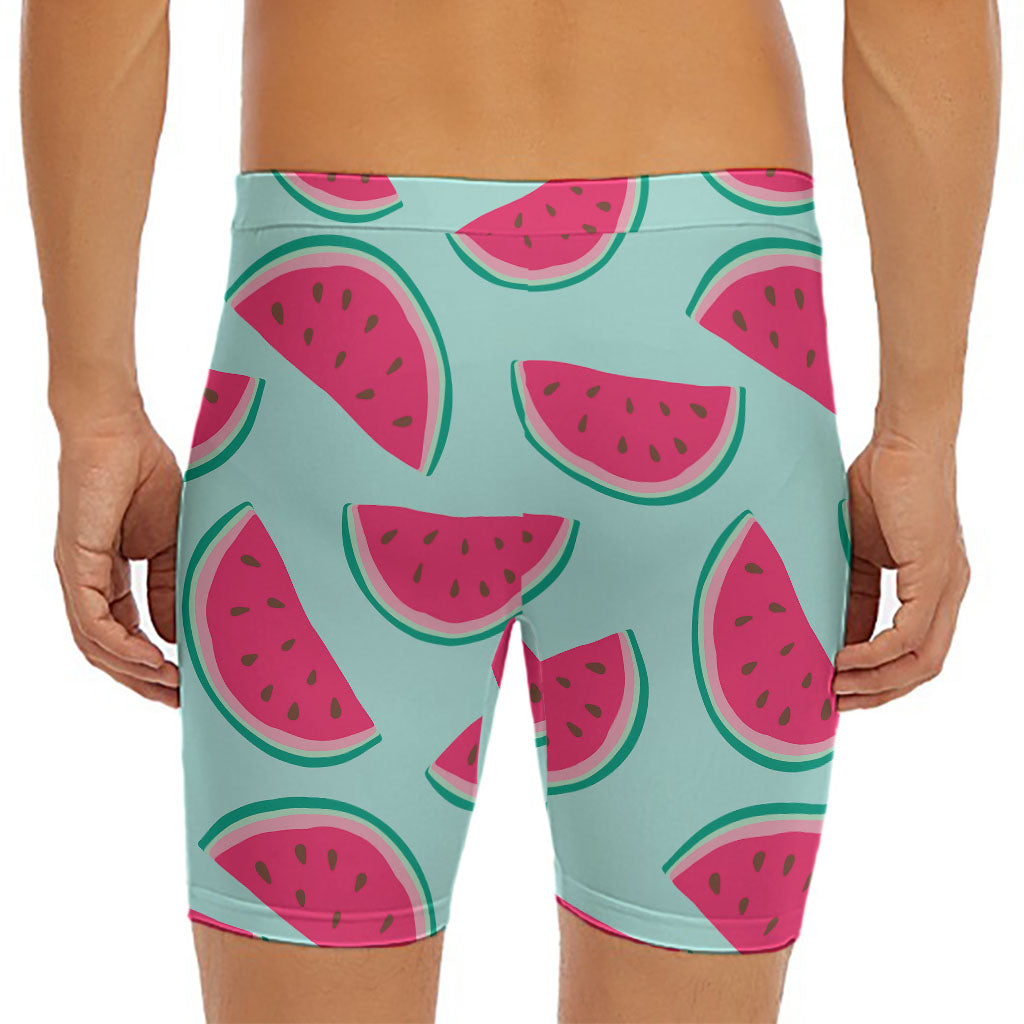 Blue Cute Watermelon Pattern Print Men's Long Boxer Briefs