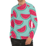 Blue Cute Watermelon Pattern Print Men's Long Sleeve Rash Guard