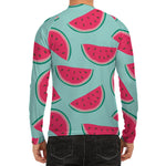 Blue Cute Watermelon Pattern Print Men's Long Sleeve Rash Guard