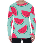 Blue Cute Watermelon Pattern Print Men's Long Sleeve T-Shirt