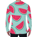 Blue Cute Watermelon Pattern Print Men's Long Sleeve T-Shirt