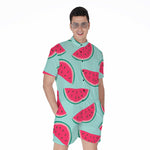 Blue Cute Watermelon Pattern Print Men's Rompers