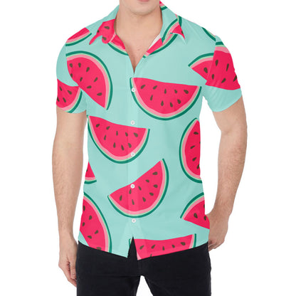 Blue Cute Watermelon Pattern Print Men's Shirt