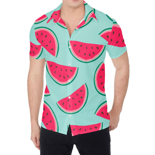 Blue Cute Watermelon Pattern Print Men's Shirt