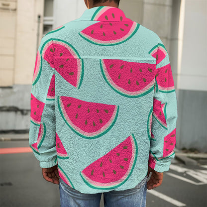 Blue Cute Watermelon Pattern Print Men's Shirt Jacket