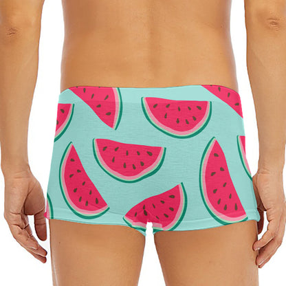 Blue Cute Watermelon Pattern Print Men's Short Boxer Briefs