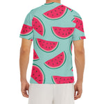 Blue Cute Watermelon Pattern Print Men's Short Sleeve Rash Guard