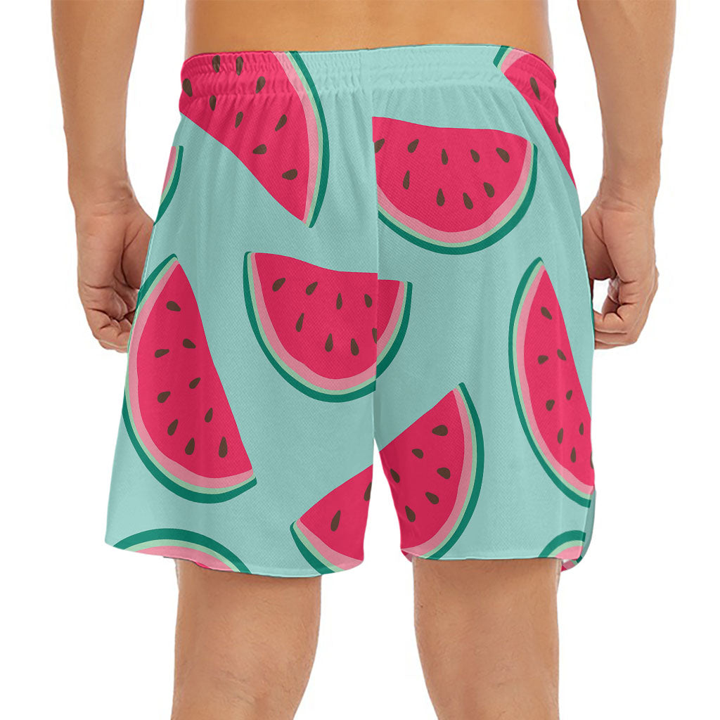 Blue Cute Watermelon Pattern Print Men's Split Running Shorts