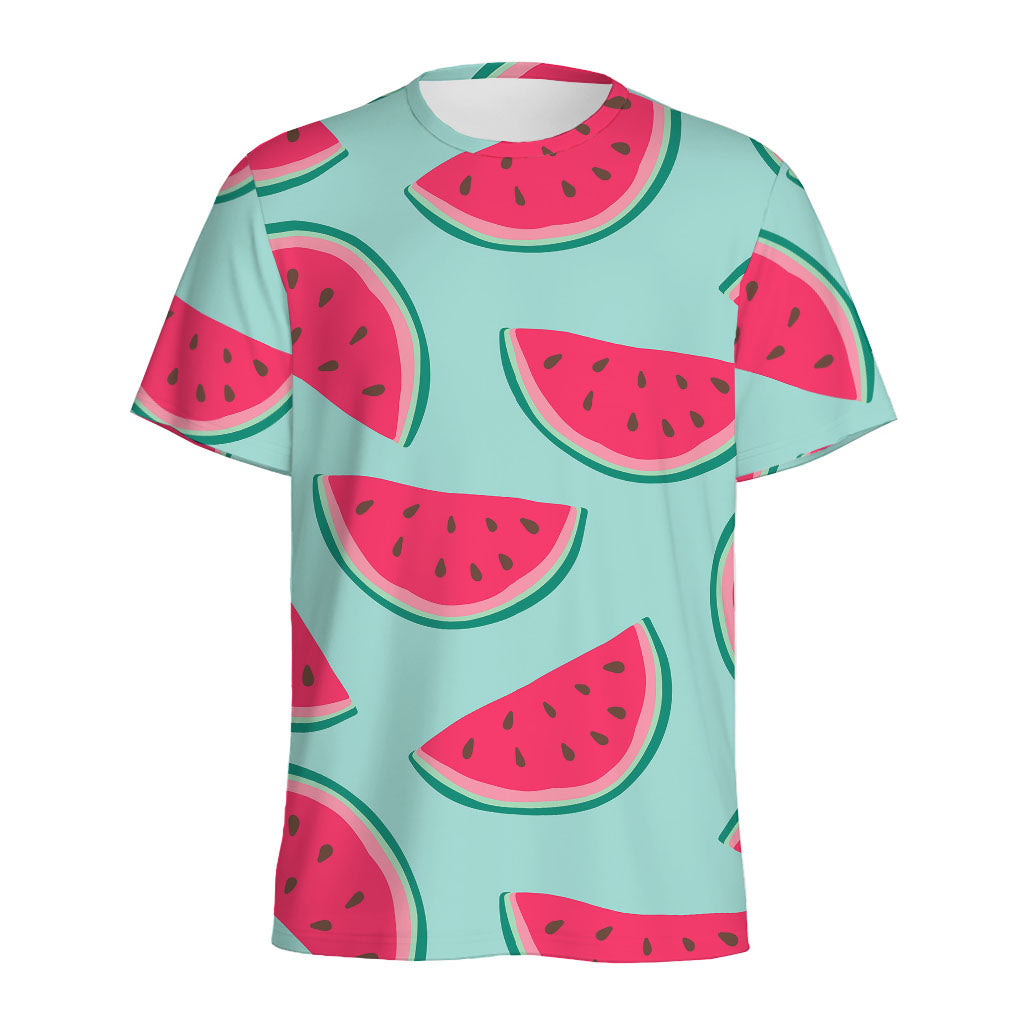 Blue Cute Watermelon Pattern Print Men's Sports T-Shirt