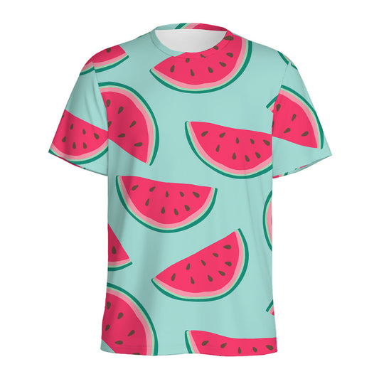Blue Cute Watermelon Pattern Print Men's Sports T-Shirt