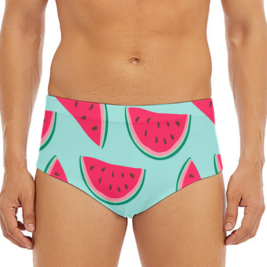 Blue Cute Watermelon Pattern Print Men's Triangle Swim Briefs