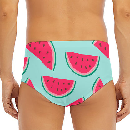 Blue Cute Watermelon Pattern Print Men's Triangle Swim Briefs