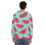 Blue Cute Watermelon Pattern Print Men's Velvet Pullover Hoodie