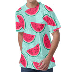 Blue Cute Watermelon Pattern Print Men's Velvet T-Shirt