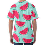 Blue Cute Watermelon Pattern Print Men's Velvet T-Shirt
