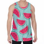 Blue Cute Watermelon Pattern Print Men's Velvet Tank Top