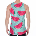 Blue Cute Watermelon Pattern Print Men's Velvet Tank Top
