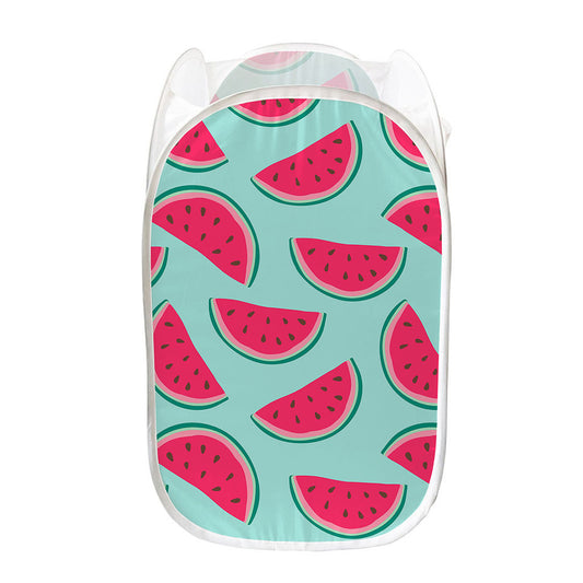 Blue Cute Watermelon Pattern Print Mesh Laundry Hamper