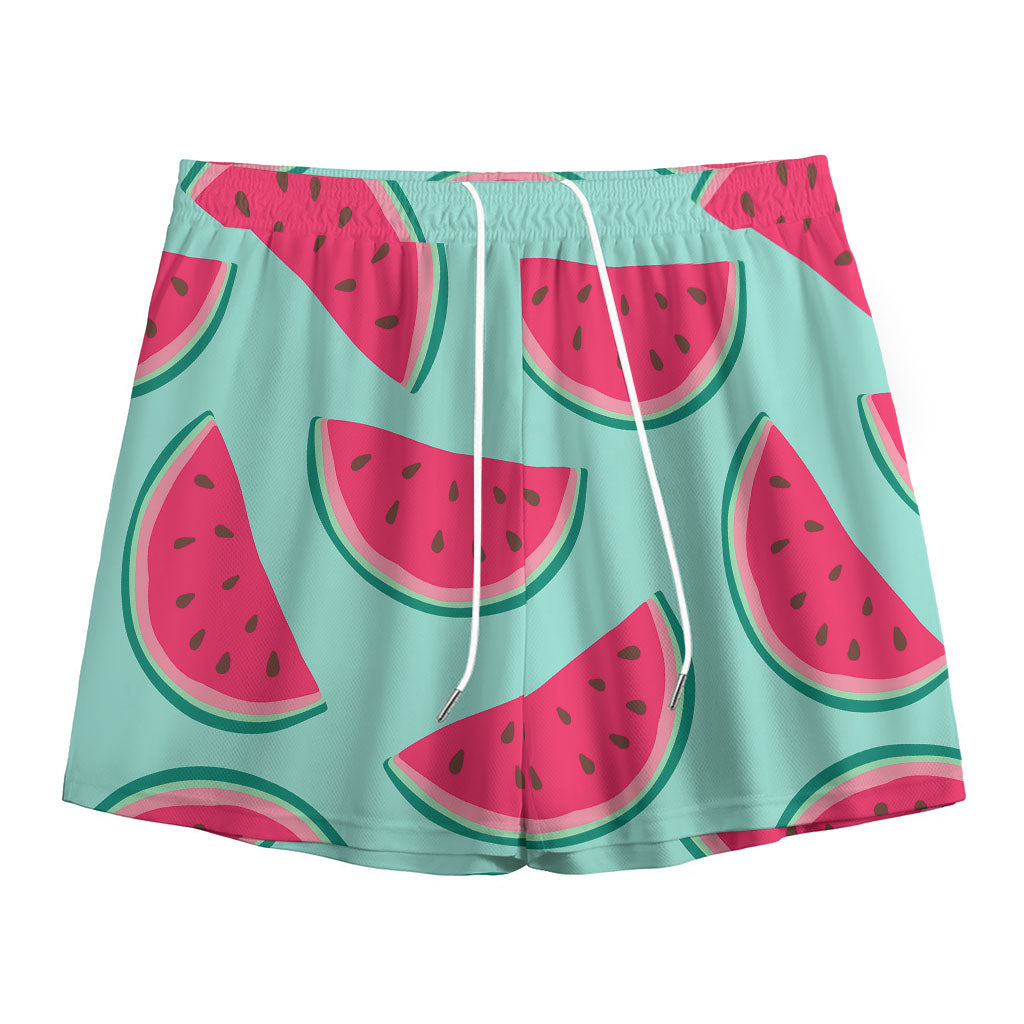 Blue Cute Watermelon Pattern Print Mesh Shorts