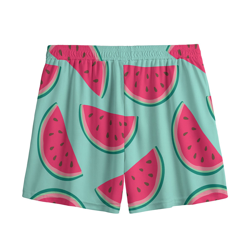 Blue Cute Watermelon Pattern Print Mesh Shorts