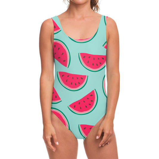 Blue Cute Watermelon Pattern Print One Piece Swimsuit