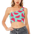 Blue Cute Watermelon Pattern Print One Shoulder Crop Top