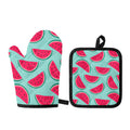 Blue Cute Watermelon Pattern Print Oven Mitt And Pot Holder Set