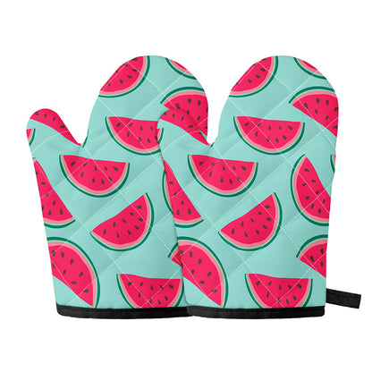Blue Cute Watermelon Pattern Print Oven Mitts