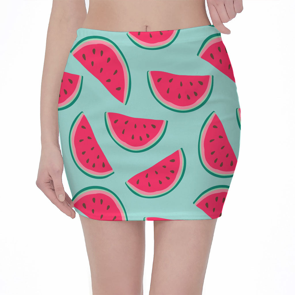 Blue Cute Watermelon Pattern Print Pencil Mini Skirt