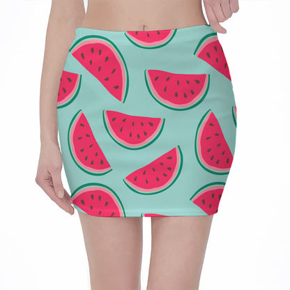 Blue Cute Watermelon Pattern Print Pencil Mini Skirt