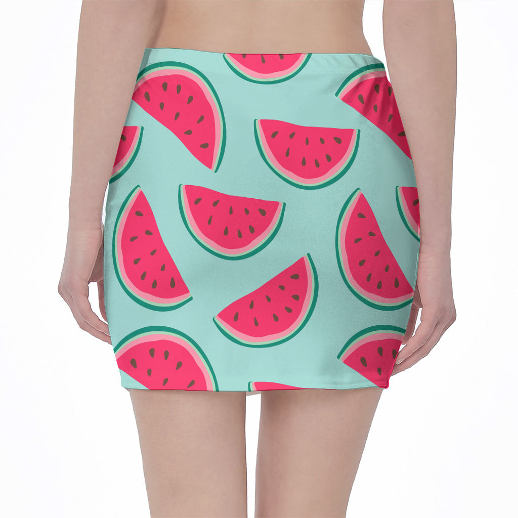 Blue Cute Watermelon Pattern Print Pencil Mini Skirt
