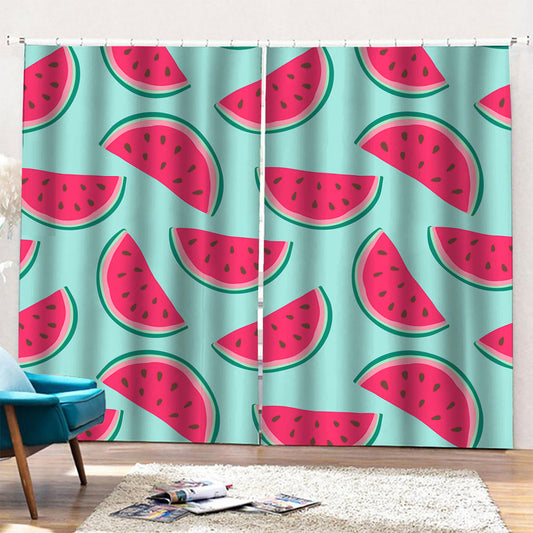 Blue Cute Watermelon Pattern Print Pencil Pleat Curtains