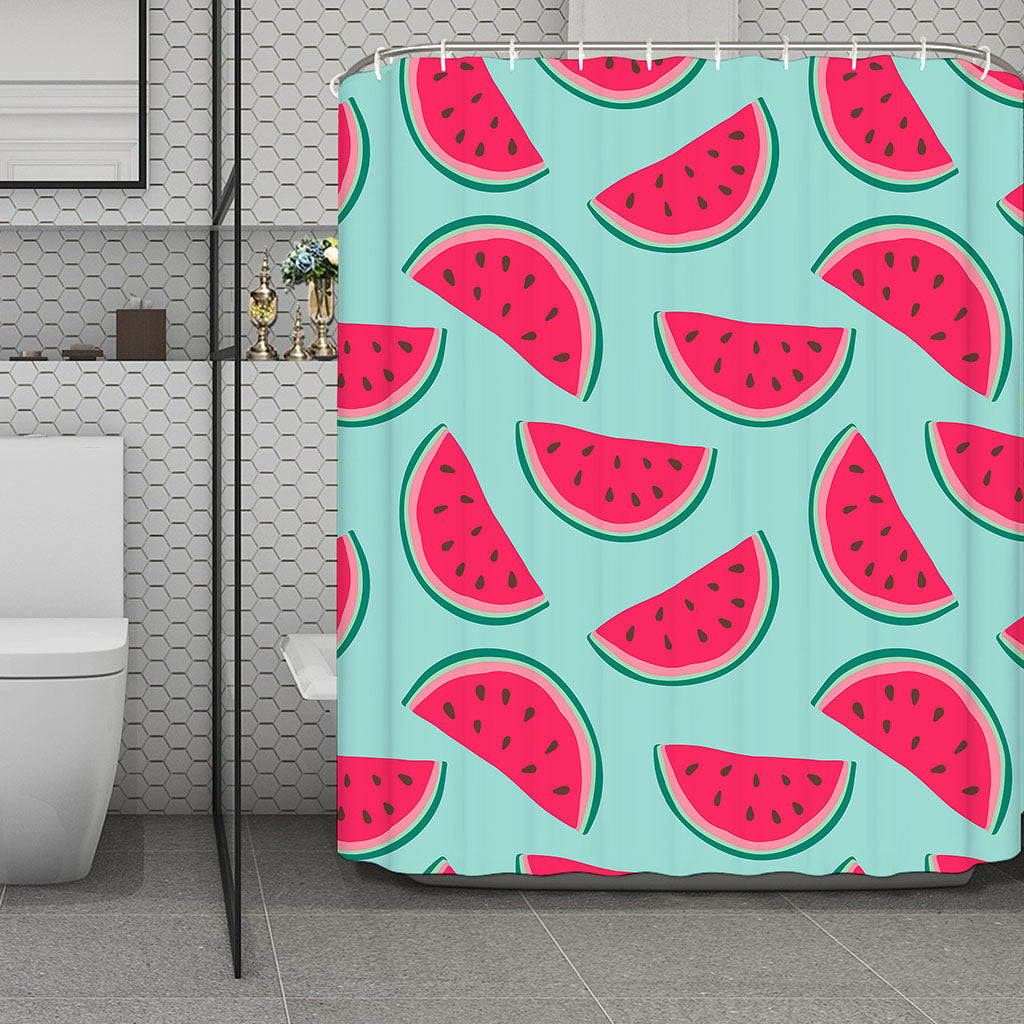 Blue Cute Watermelon Pattern Print Polyester Shower Curtain