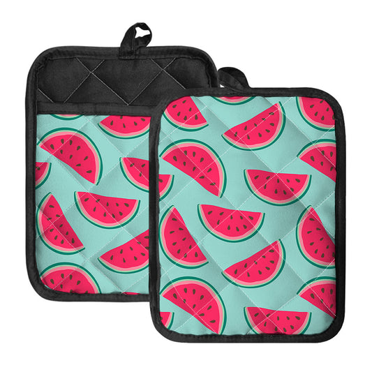 Blue Cute Watermelon Pattern Print Pot Holders With Pocket