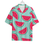 Blue Cute Watermelon Pattern Print Rayon Hawaiian Shirt