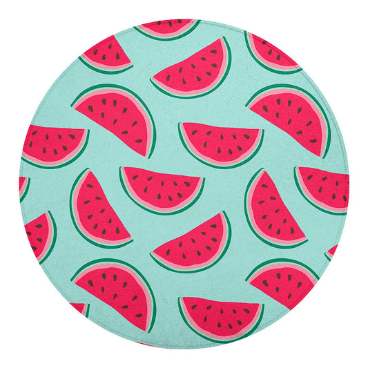 Blue Cute Watermelon Pattern Print Round Blanket