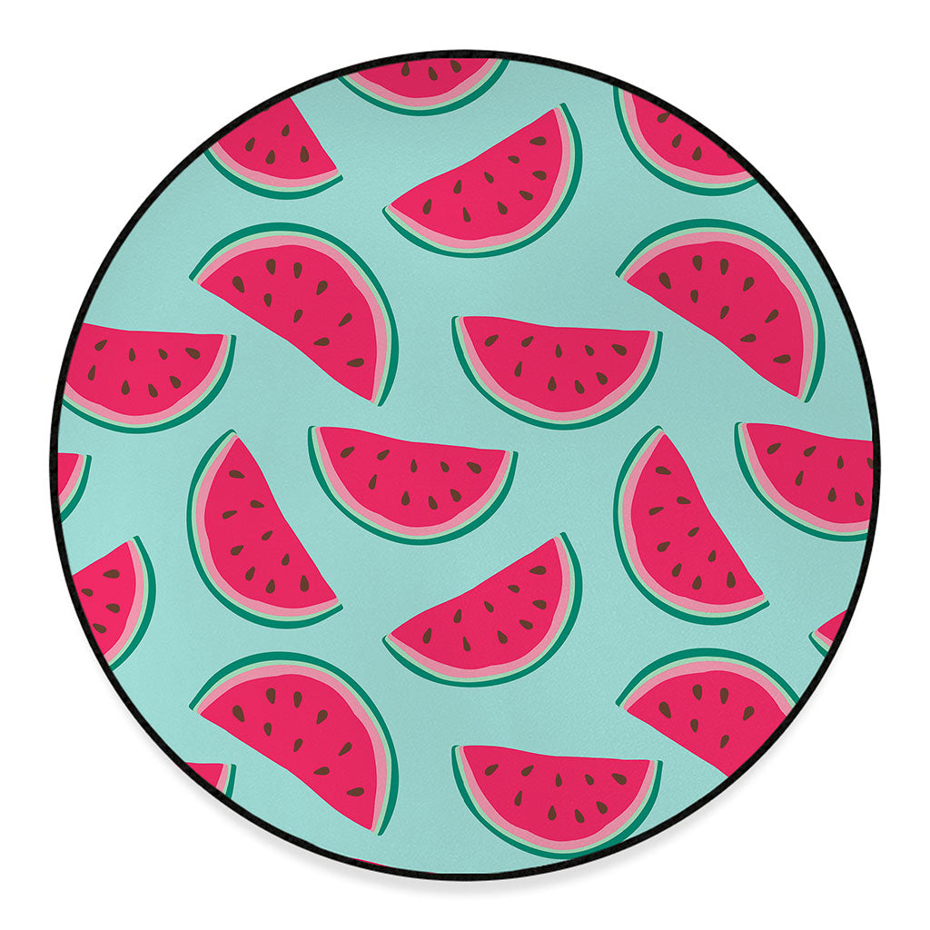 Blue Cute Watermelon Pattern Print Round Floor Mat
