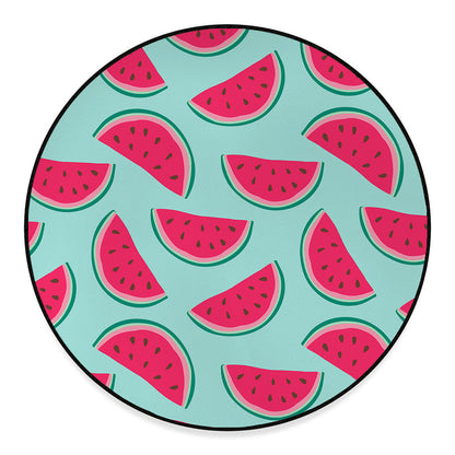 Blue Cute Watermelon Pattern Print Round Floor Mat