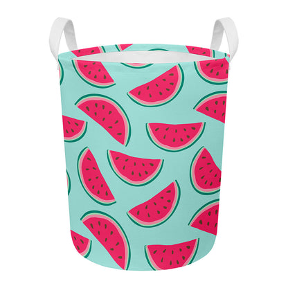 Blue Cute Watermelon Pattern Print Round Laundry Basket