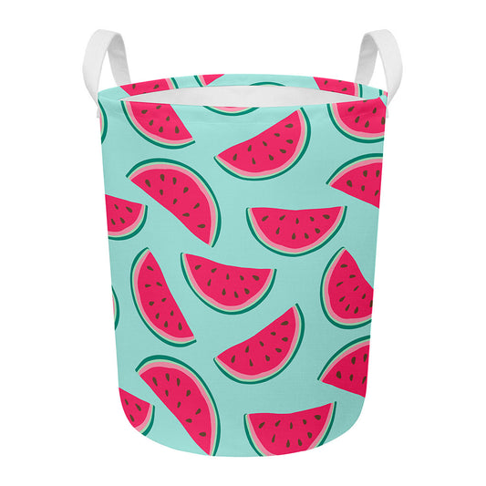 Blue Cute Watermelon Pattern Print Round Laundry Basket