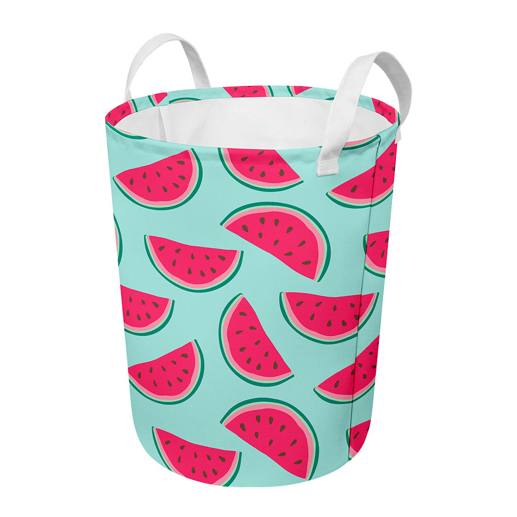 Blue Cute Watermelon Pattern Print Round Laundry Basket
