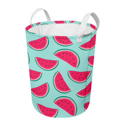 Blue Cute Watermelon Pattern Print Round Laundry Basket