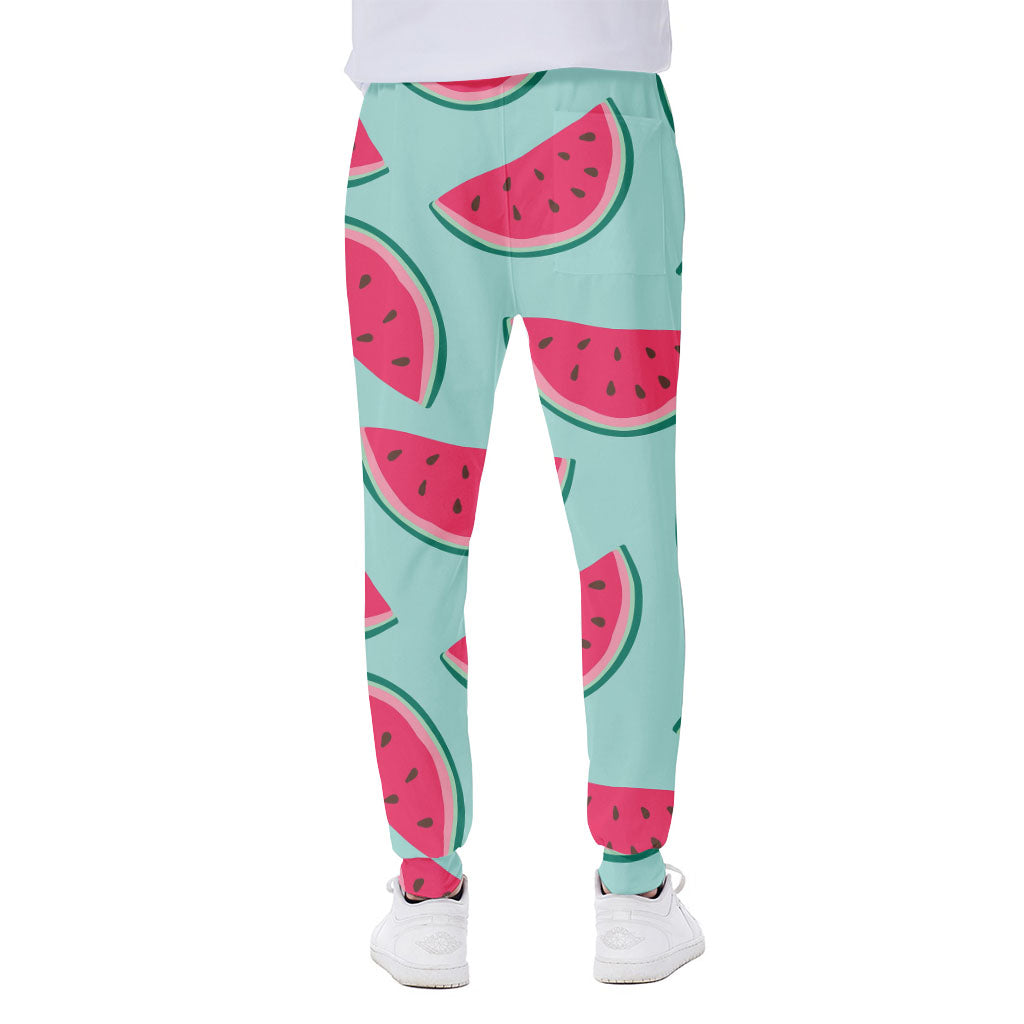 Blue Cute Watermelon Pattern Print Scuba Joggers